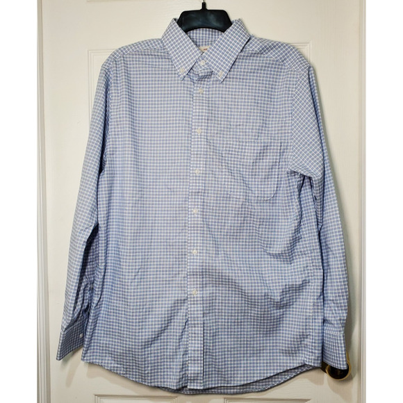 Jos. A. Bank Traveler Men’s Dress Shirt Size 16 32/33 | Blue Check Pattern 100% - Picture 1 of 11